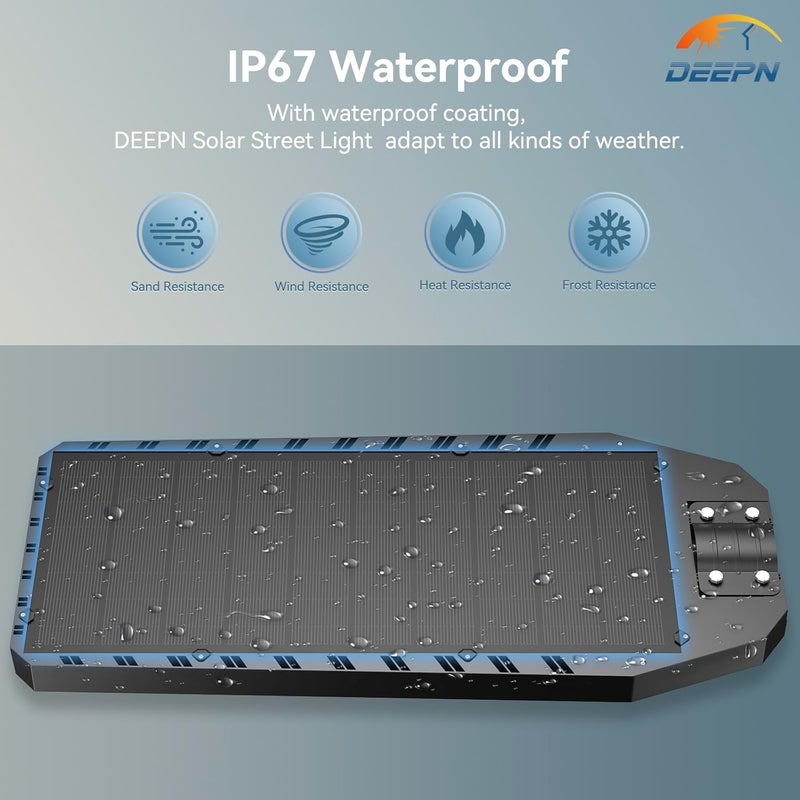 Deepn 9500 واط مصباح شارع شمسي، مصابيح شارع تجارية، مصابيح شمسية مقاومة للماء IP67 لمواقف السيارات إضاءة خارجية من الغسق إلى الفجر LED أمان فيض مستشعر حركة وتحكم عن بعد (1) - Image 3